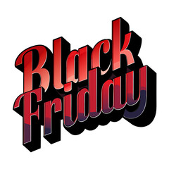 Dynamic Black Friday sale announcement with bold 3D lettering and vibrant red gradient