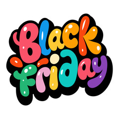 Vibrant "Black Friday" lettering bursts with colorful, bubbly fun for exciting sales promotions
