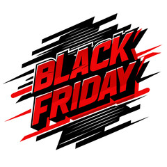 Dynamic "Black Friday" text design with bold red and black abstract streaks, perfect for sales promotions