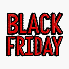 Bold red "Black Friday" text design with textured lettering and distinctive outline