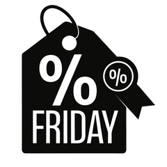Unlock massive savings with this bold Black Friday sale tag featuring percentage symbols and festive ribbon accents.