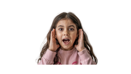 Amazed Little Girl with Hands to Ears, Close-up Portrait