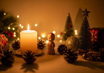 Christmas candle light and christmas decorations for holiday season festive celebration mood and warm winter glow