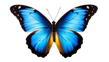 Obraz premium Vibrant blue butterfly, wings outstretched, isolated on white