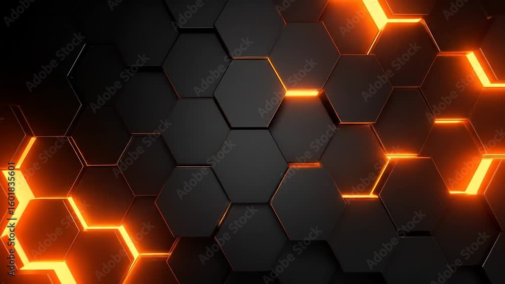 Poster abstract geometric hexagon pattern with orange light