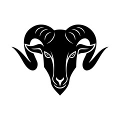 Silhouette a ram head with curled horns detailed face sheep animal