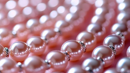 Rows of pink pearl beads with silver accents