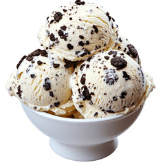 Bowl Of Creamy Cookies And Cream Ice Cream, Isolated On White. A Tasty Dessert Treat.
