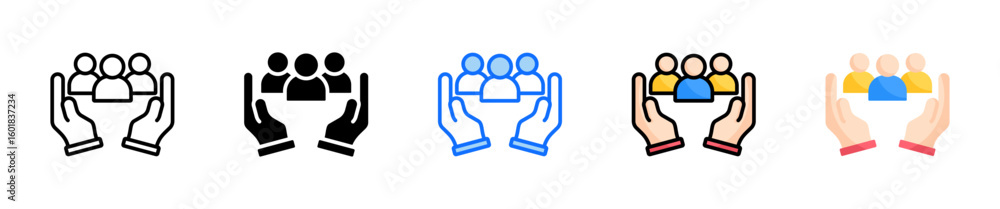 Poster team diversity icon set multiple style collection