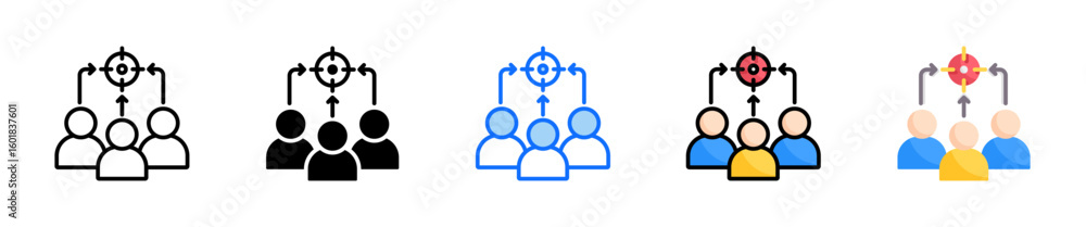 Poster team goals icon set multiple style collection