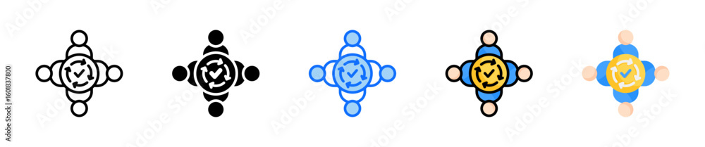 Poster team dynamics icon set multiple style collection
