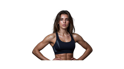 Fototapeta premium Confident Female Athlete with Defined Muscles in Sports Bra