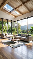 Fototapeta premium Modern, bright living room with a view