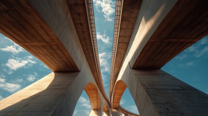 Low Angle View Of A Concrete Bridge Structure Underneath A Clear Sky