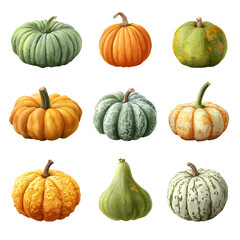 Autumn Pumpkins Collection PNG Isolated on Transparent Background