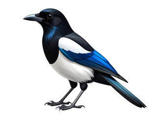 Obraz premium Black magpie in profile view standing calmly – minimal vector-style illustration on white background