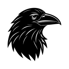Silhouette raven head with sharp feather details on bird animal