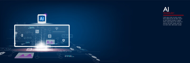 The concept of AI technology work together with  technology to help send and receive information through maximum efficiency,Vector illustration fantastic style,Cloud technology concept