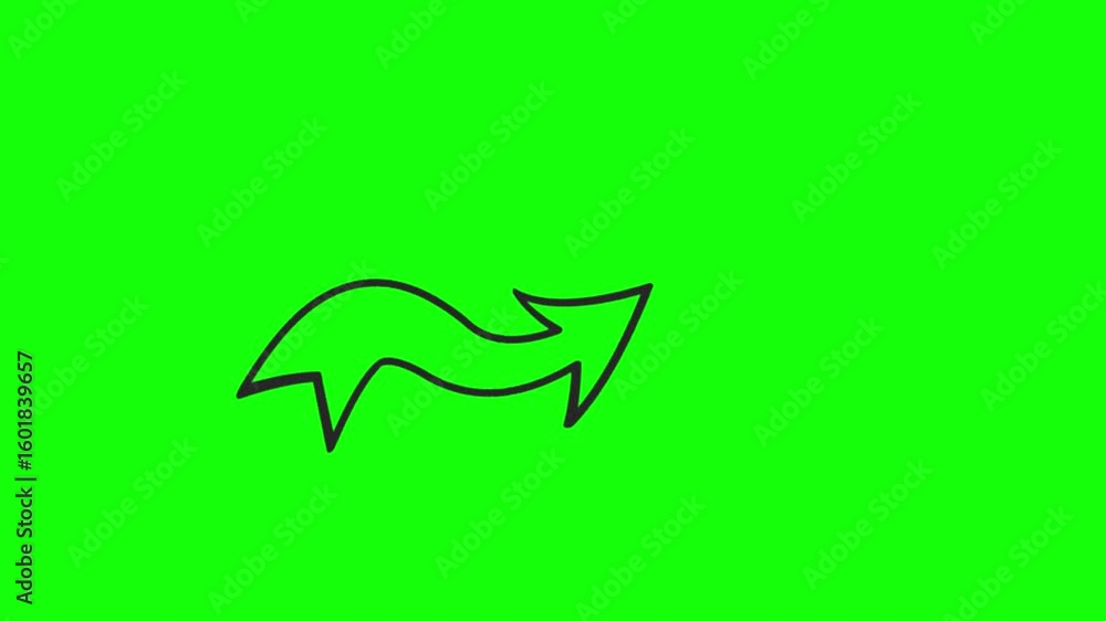 Poster animated black arrow on green screen indicating direction and movement