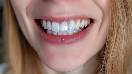 Obraz premium Close-up of a natural smile with perfect white teeth, highlighting dental health and confidence.