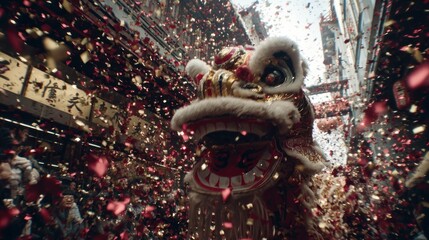Lion Dance in a Festive Street