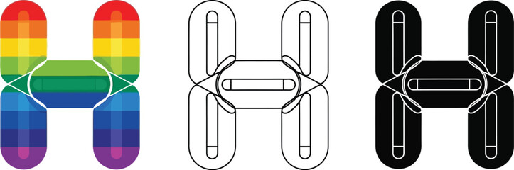 H letter rainbow pride flag lgbtq graphic design vector illustration logo icon symbol typography alphabet  100