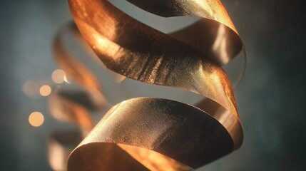 Golden ribbon swirls against a blurred background