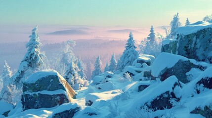 Snowy mountain range sunrise
