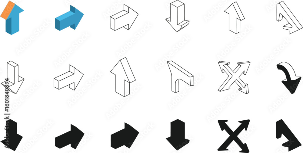 Poster isometric arrow vector set for direction navigation ui design and download infographic web interface
