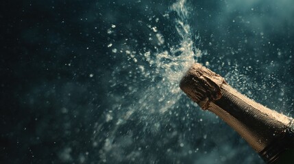 Champagne bottle opening in splash