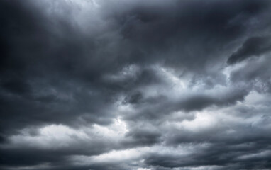 dark clouds make sky in black. Heavy rain thunderstorm. Pattern of clouds overcast predict tornado,...