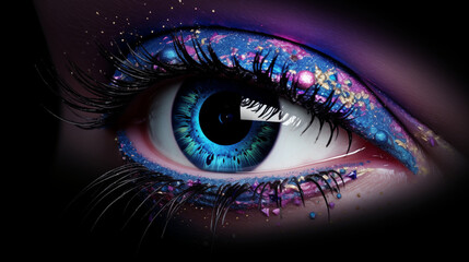 Autumnal Glow Hot Fiery Eye Makeup Art, Cosmic Blue Vibrant Eye Fantasy eye shadow design of 2025.
