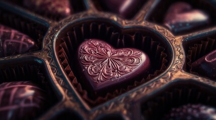 Heart-shaped chocolate in ornate box