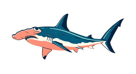 Fototapeta premium Pixel Art Illustration of a Hammerhead Shark with Teal and Coral Color Isolated on Black Background