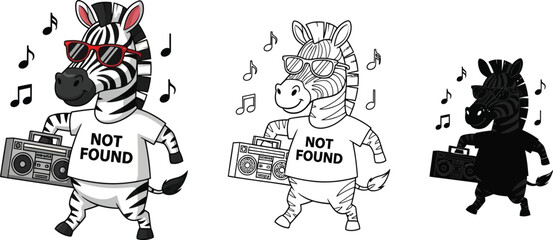 Zebra cartoon character with boombox and sunglasses vector illustration design for print and web use