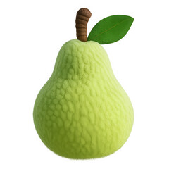 3D Fuzzy Plush Pear - Soft Green Texture Isolated on white