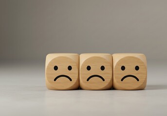 Three Wooden Blocks Displaying Sad Emojis. Generative AI