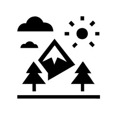 Mountain landscape with sun and clouds silhouette