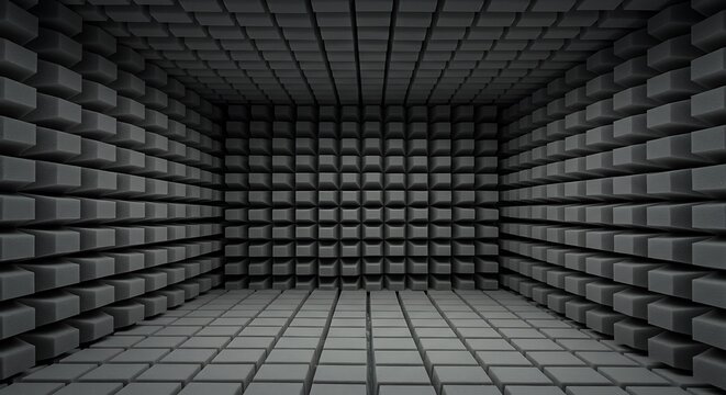 A room clad in grey sound-proofing foam