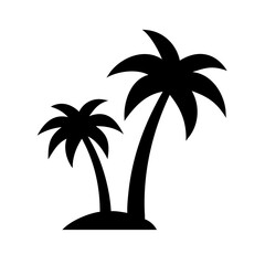 Two palm trees on a tropical island silhouette