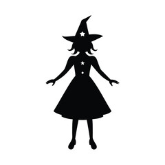 girl in witch costume vector silhouette.eps