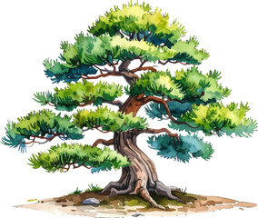 Elegant Bonsai tree with gentle curves. Simple and calming Bonsai tree. Bonsai tree surrounded by decorative. Traditional Bonsai with smooth green leaves. Bonsai tree with a graceful upward shape