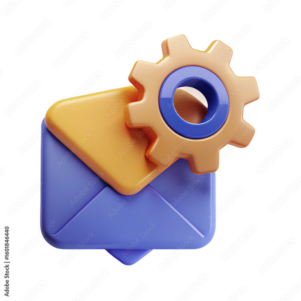 Poster 3d rendered email configuration icon with gear on envelope on transparent background for web develop