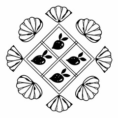 Italy summer bandana print set, Amalfi vector lemon hand drawn square tile, blue mediterranean stamp. Sicilian traditional fashion design, seashell blanket background. Italy textile decoration print