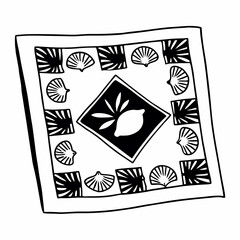 Italy summer bandana print set, Amalfi vector lemon hand drawn square tile, blue mediterranean stamp. Sicilian traditional fashion design, seashell blanket background. Italy textile decoration print