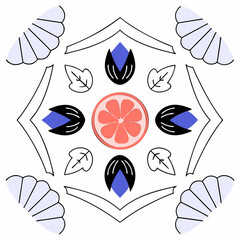 Italy summer bandana print set, Amalfi vector lemon hand drawn square tile, blue mediterranean stamp. Sicilian traditional fashion design, seashell blanket background. Italy textile decoration print