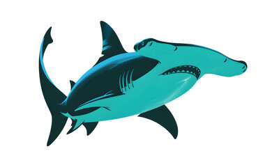 Pixelated Hammerhead Shark Illustration In Blue And Black