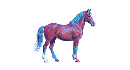 Pixelated Horse Standing with Pink and Blue Body Markings on Transparent Background