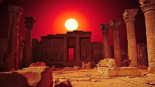Crimson Sun Over Ancient Ruins: A Mystical Sunset at Persepolis