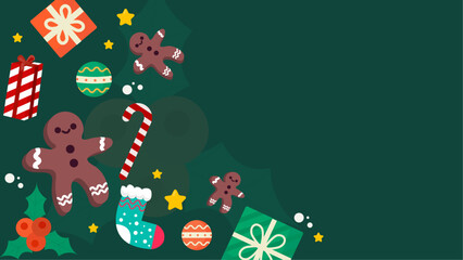 Festive Christmas scene with gifts, candy canes, and gingerbread men, perfect for holiday cards, website banners, and social media posts.
